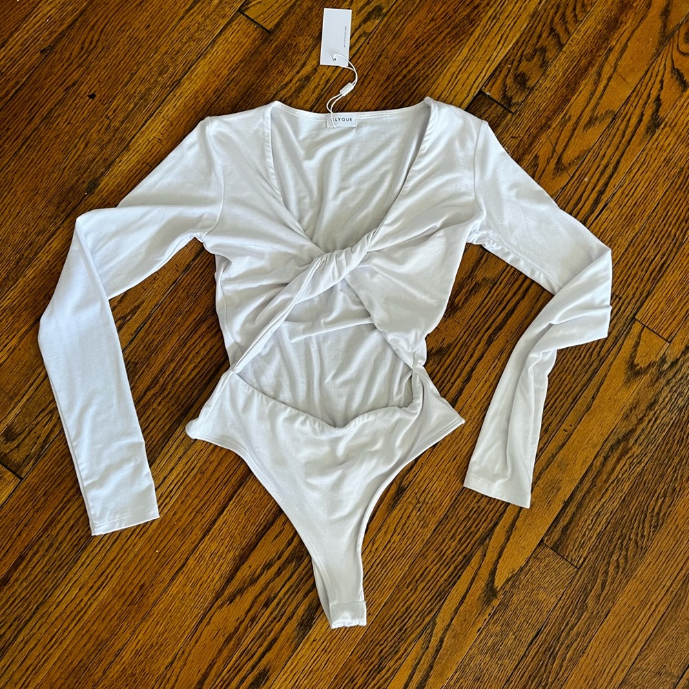 CLYQUE - white long sleeve cutout bodysuit